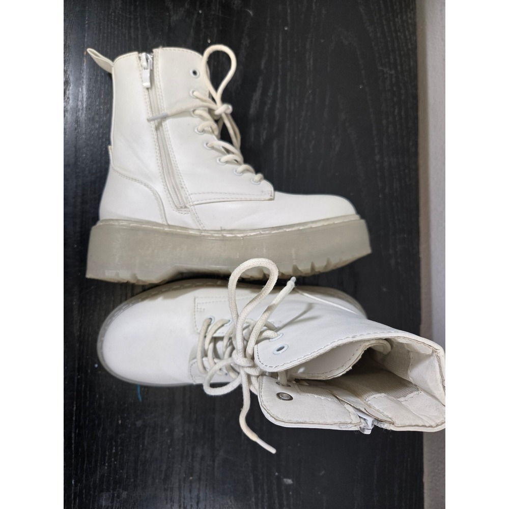 Jellypop White Combat Platform Lug Sole Lace Up Side Zip Boots 5.5